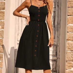 Women's Dress Summer
Spaghetti Strap Button A-Line
Backless Swing Midi Dress